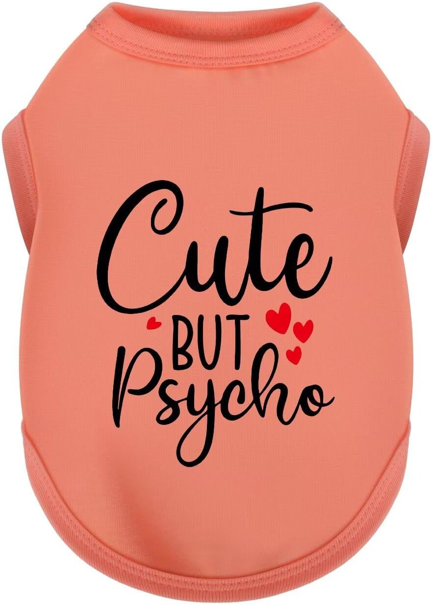 Expressive Cotton Dog Apparel: Soft, Lightweight Puppy Shirt Vest for Small and Medium Dogs, Featuring the Playful 'Cute but Psycho' Slogan Print Rose Red Medium - Image 9