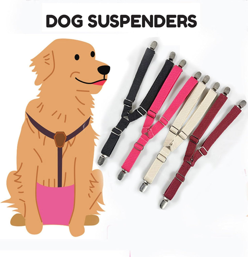 Red elastic pet training diaper harness highlighting heavy duty fasteners.