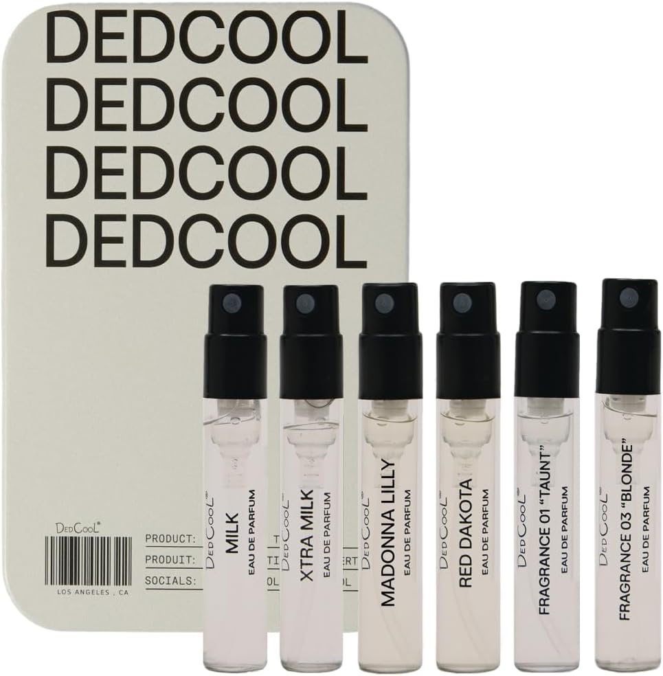 DedCool Fragrance Discovery Set branded metal tin with six perfume samples.