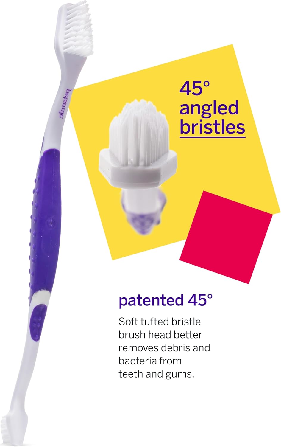 Close up of patented 45 degree angle brush head bristles