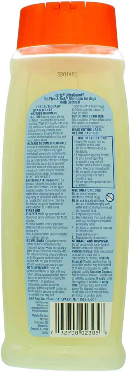 Hartz anti flea dog wash with soothing oatmeal ingredients list