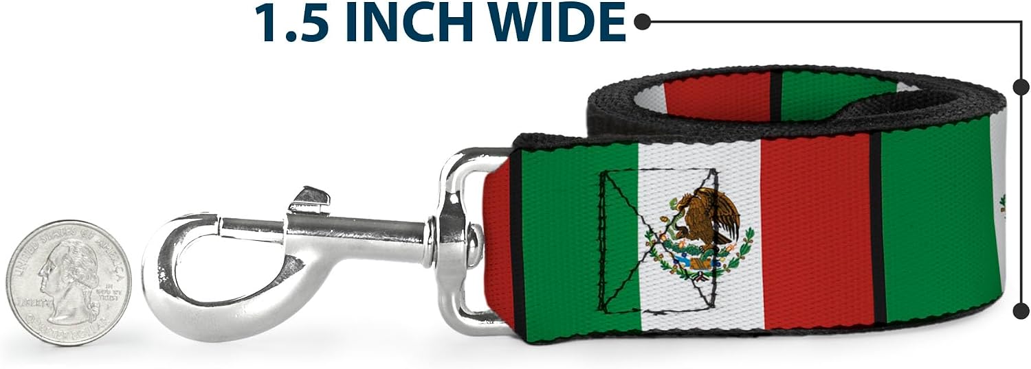 Authentic Buckle-Down Mexico flag design dog lead for walking.