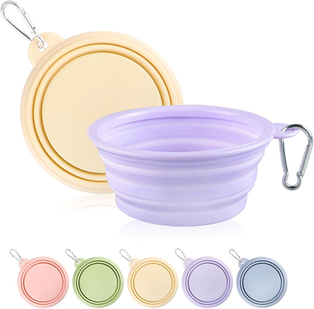 Collapsible Dog Bowls 2-Pack, Portable Travel Dog Bowl with Carabiner, Food-Grade Silicone Pet Bowl for Hiking, Walking (Macaron Pink and Violet) - Image 9