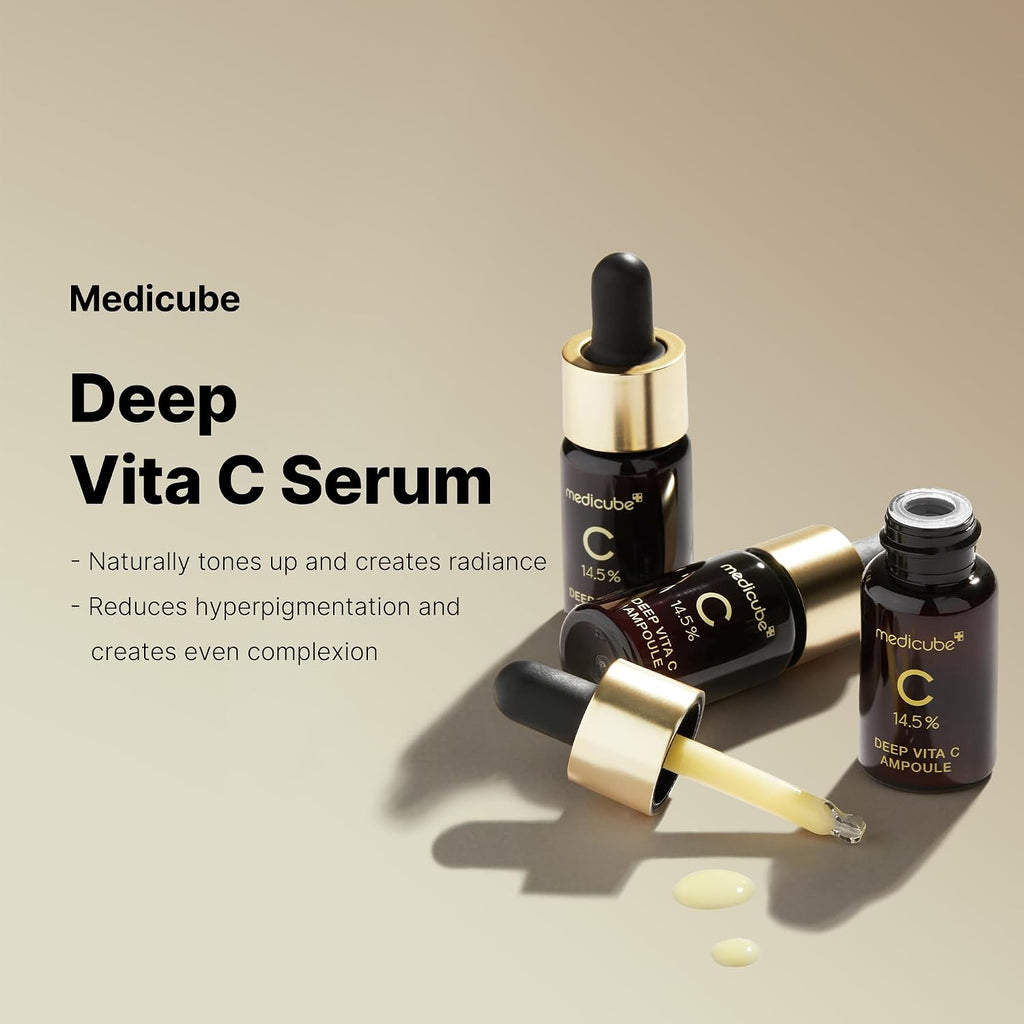 Close up of Medicube Vitamin C serum dropper bottle
