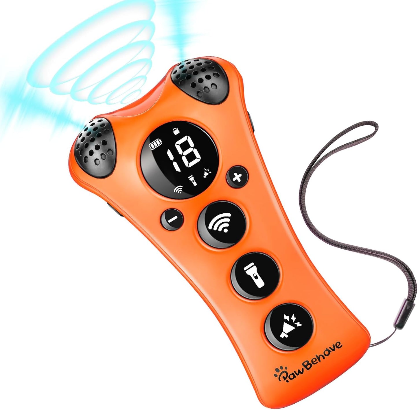 PawBehave adjustable ultrasonic dog trainer front view orange color