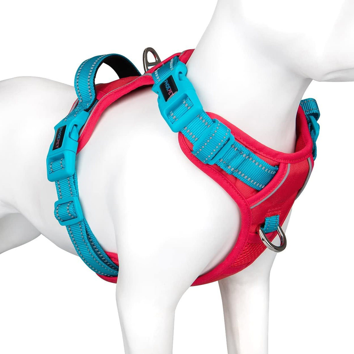 PHOEPET 2019 Upgraded No Pull Dog Harness, Reflective Adjustable Vest, with a Training Handle + 2 Metal Leash Hooks+ 3 Snap Buckles +4 Slide Buckles(L, Pink) - Image 9