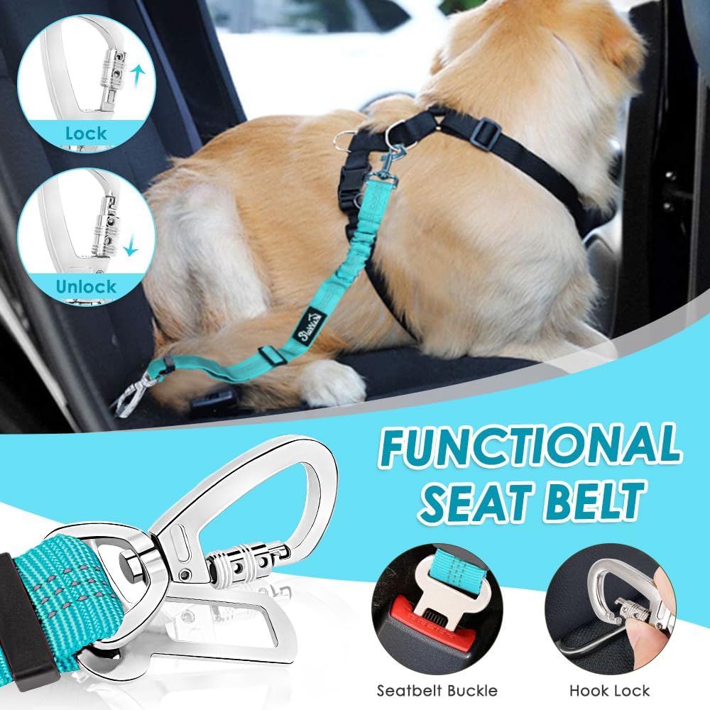 SlowTon Dog Seatbelt, 2 Pack Dog Seat Belt Car Leash Adjustable Elastic Bungee Buffer Heavy Duty Nylon Reflective Pet Safety Tether Connect to Dog Harness for Travel Riding in Vehicle (Daul Clip, B) - Image 15