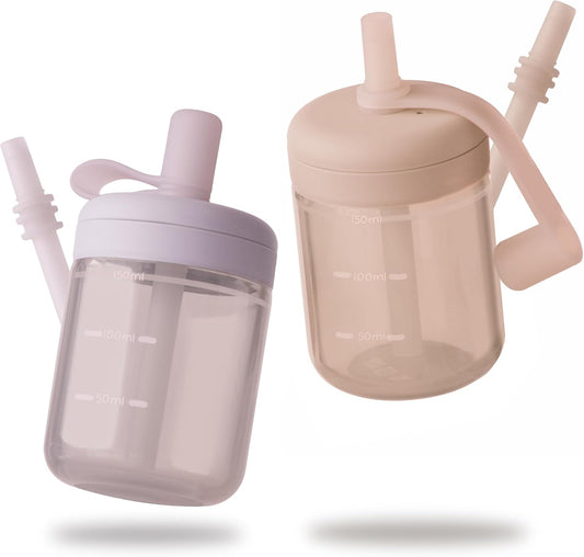 Moonkie silicone baby straw cup front view in lilac and blush