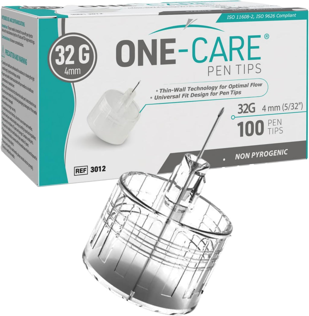 ONE-CARE MediVena Pen Tips 32G 4mm 100 count box front view for diabetic care