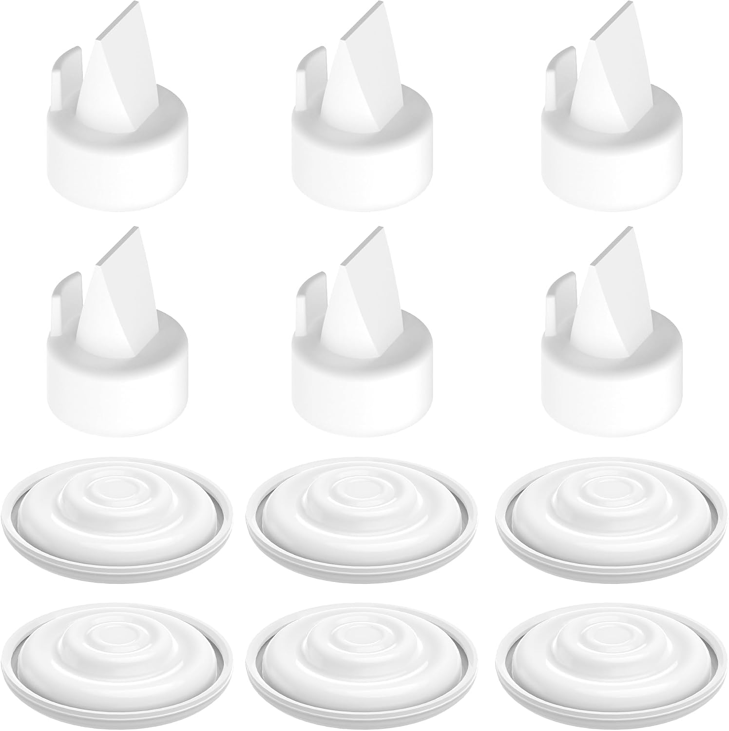 KAIYIV replacement breast pump parts front view showing six silicone duckbill valves and six membranes