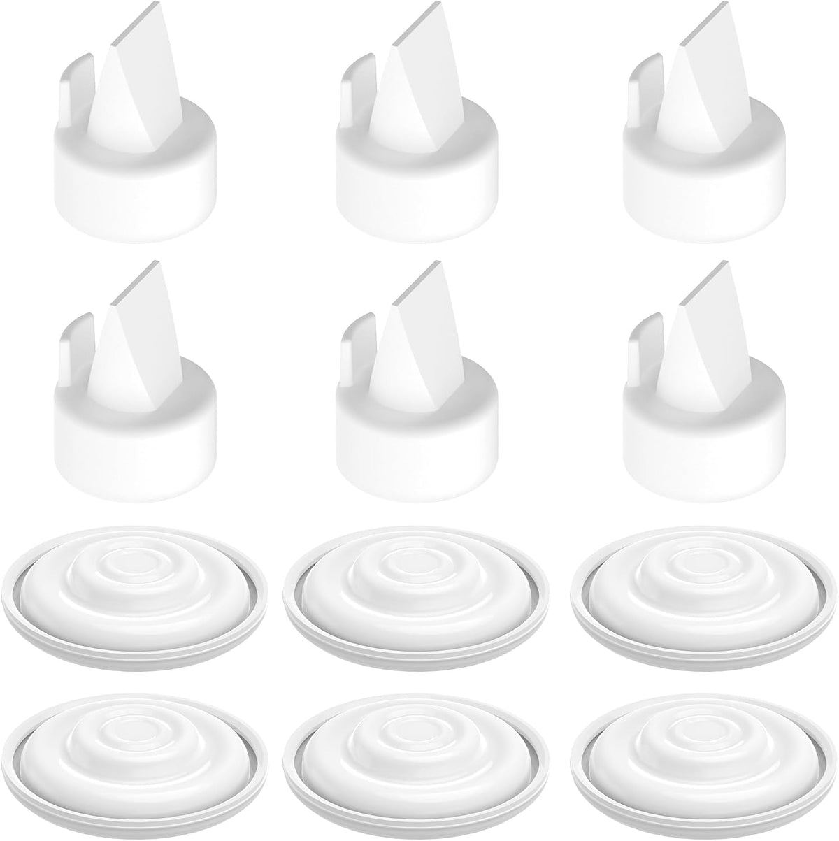 KAIYIV replacement breast pump parts front view showing six silicone duckbill valves and six membranes