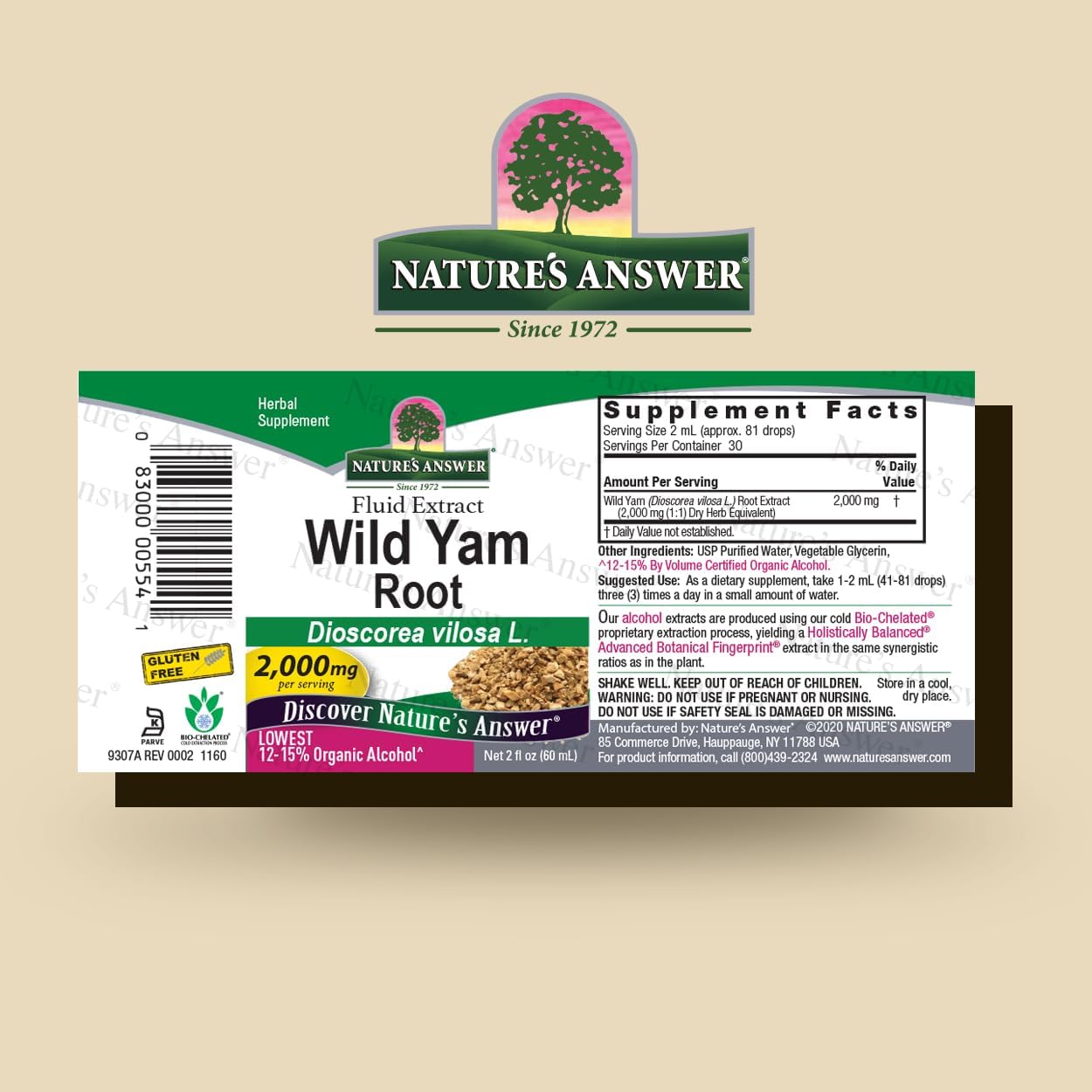 Nature's Answer Wild Yam Root supplement facts and ingredient label