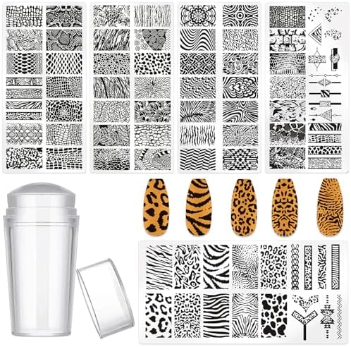 Molilon 5 piece nail stamping plate set with leopard print design
