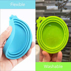Universal silicone can covers showing three ring sizes