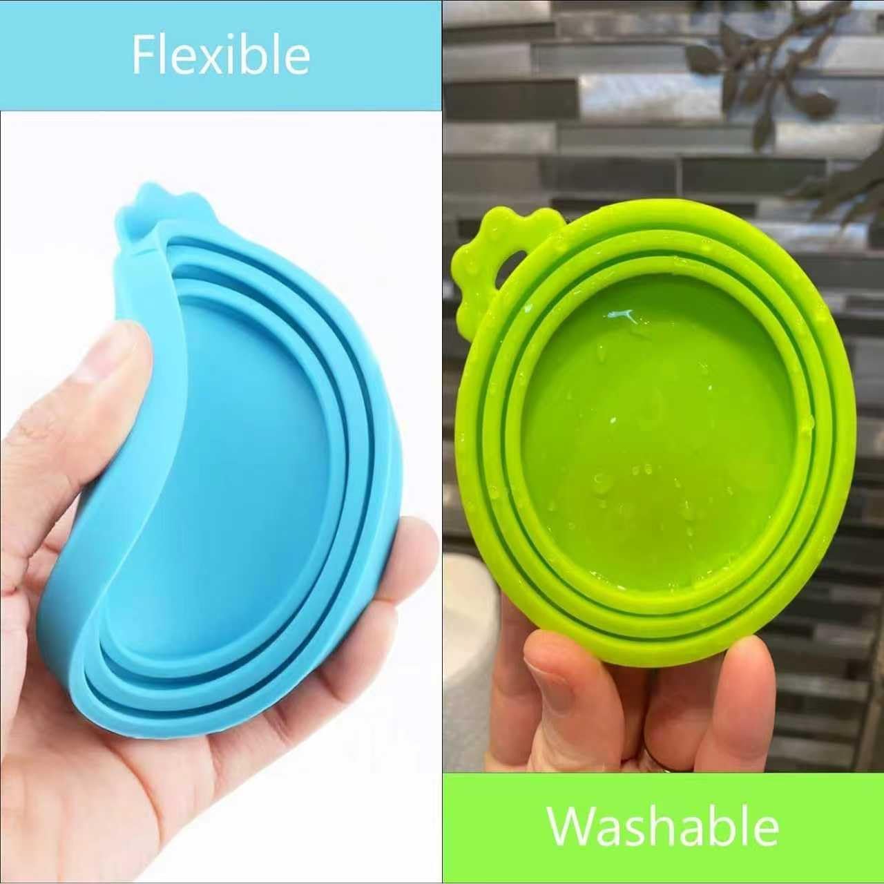 Universal silicone can covers showing three ring sizes