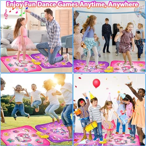 Kids engaging in two-player mode on dance mat