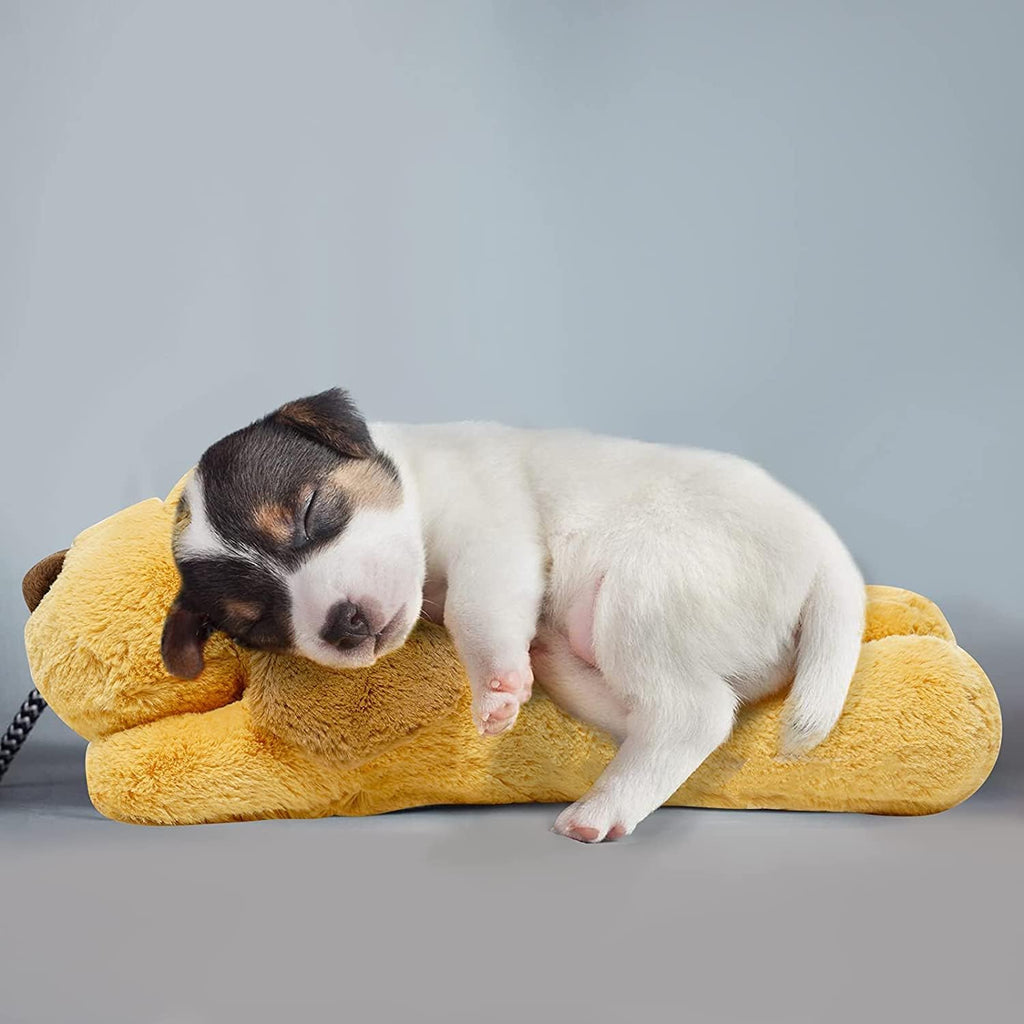Puppy sleeping with HonourHope heartbeat comfort toy