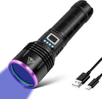 Luxnovaq 20 Watt 365 Nanometer UV Flashlight front view showcasing sleek black finish.