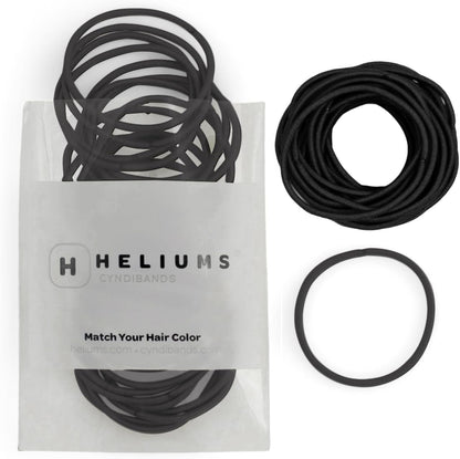 Heliums black thin hair elastics forty count pack front view lifestyle layout