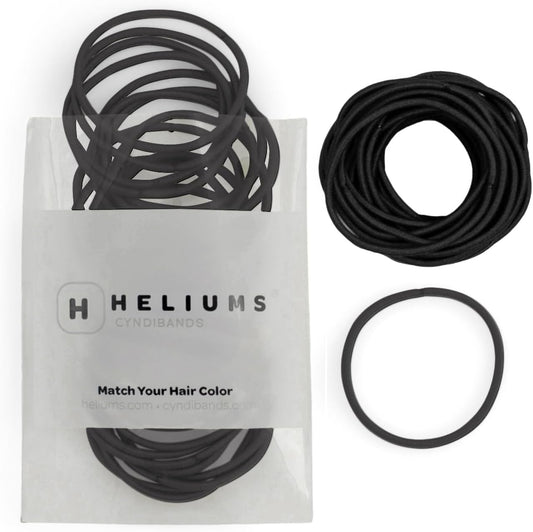 Heliums black thin hair elastics forty count pack front view lifestyle layout