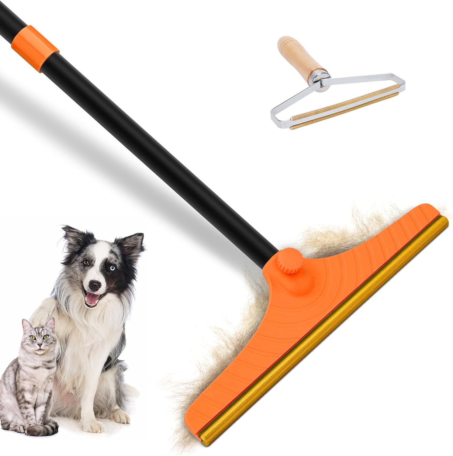 Carpet Rake for Pet Hair Removal - Reusable Pet Hair Remover, 60" Adjustable Long Handle Cat Dog Carpet Rake Scraper with Patented Design, Dog Hair Rake Brush for Rugs, Mats - Image 11