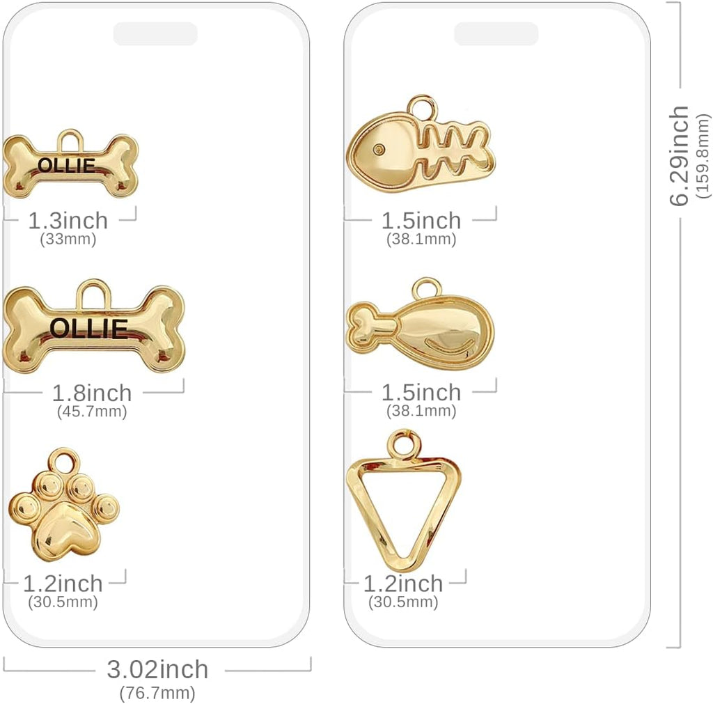 High polish gold finish personalized cat name plate collar charm.