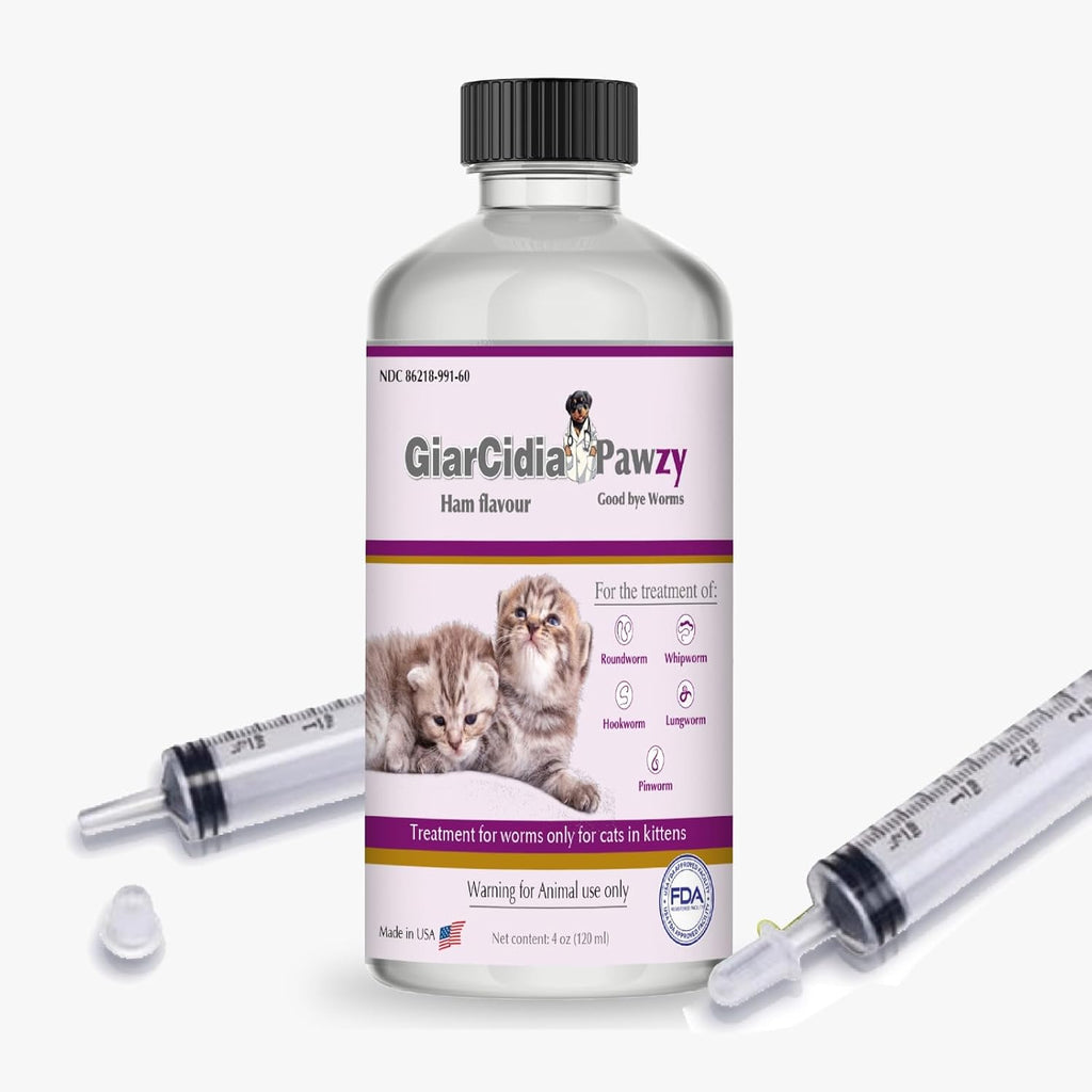 Giarcidia No More Worms cat dewormer front view of glass bottle with dropper
