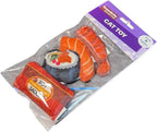 Premium interactive fish and soy sauce themed cat stuffed toys arrayed on a clean background