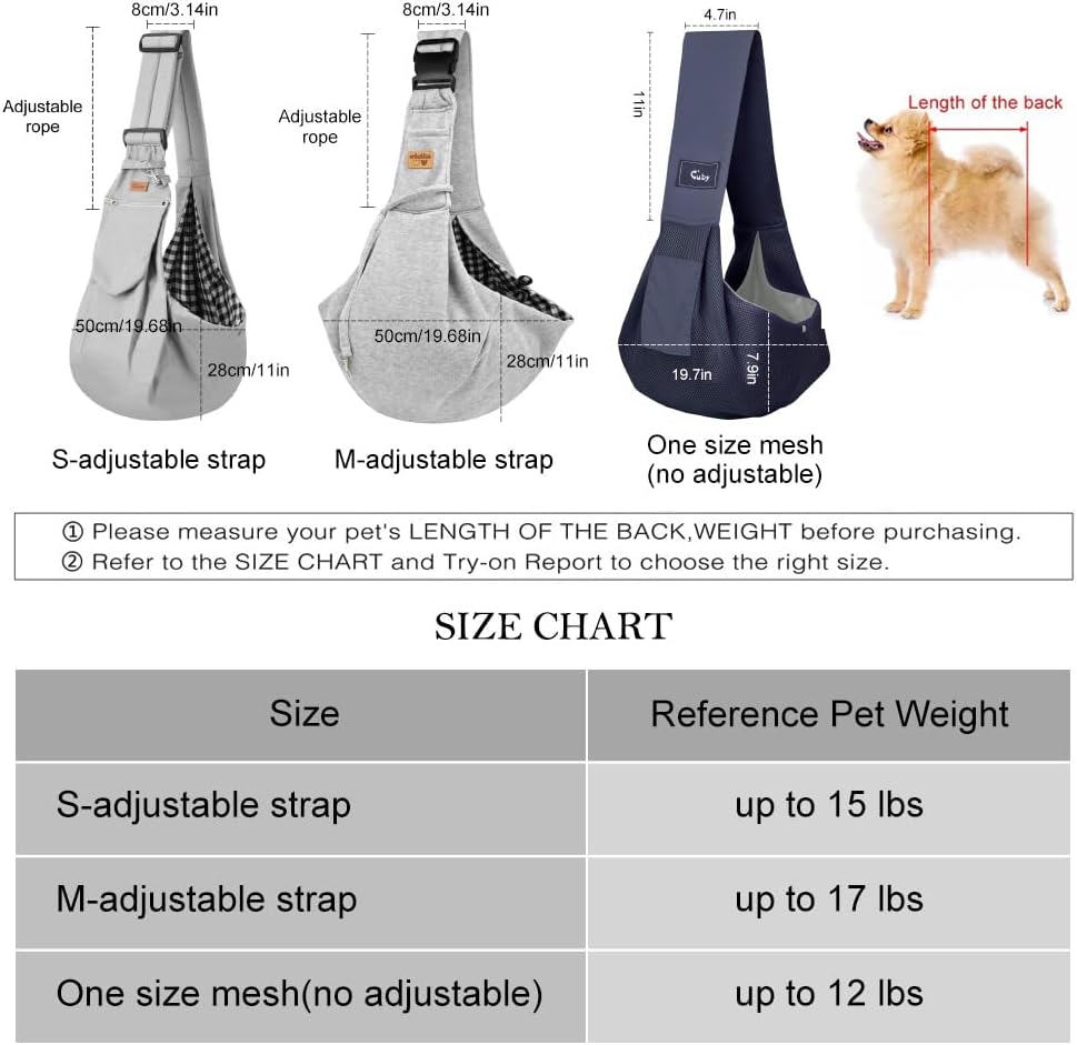 CUBY Dog and Cat Sling Carrier, Hand-Free Dog Carrier Slings with Adjustable Straps Pocker, Puppy Slings Carrier for Small Dogs Cats Outdoor Travel Bag(Black, M-Adjustable Strap) - Image 9