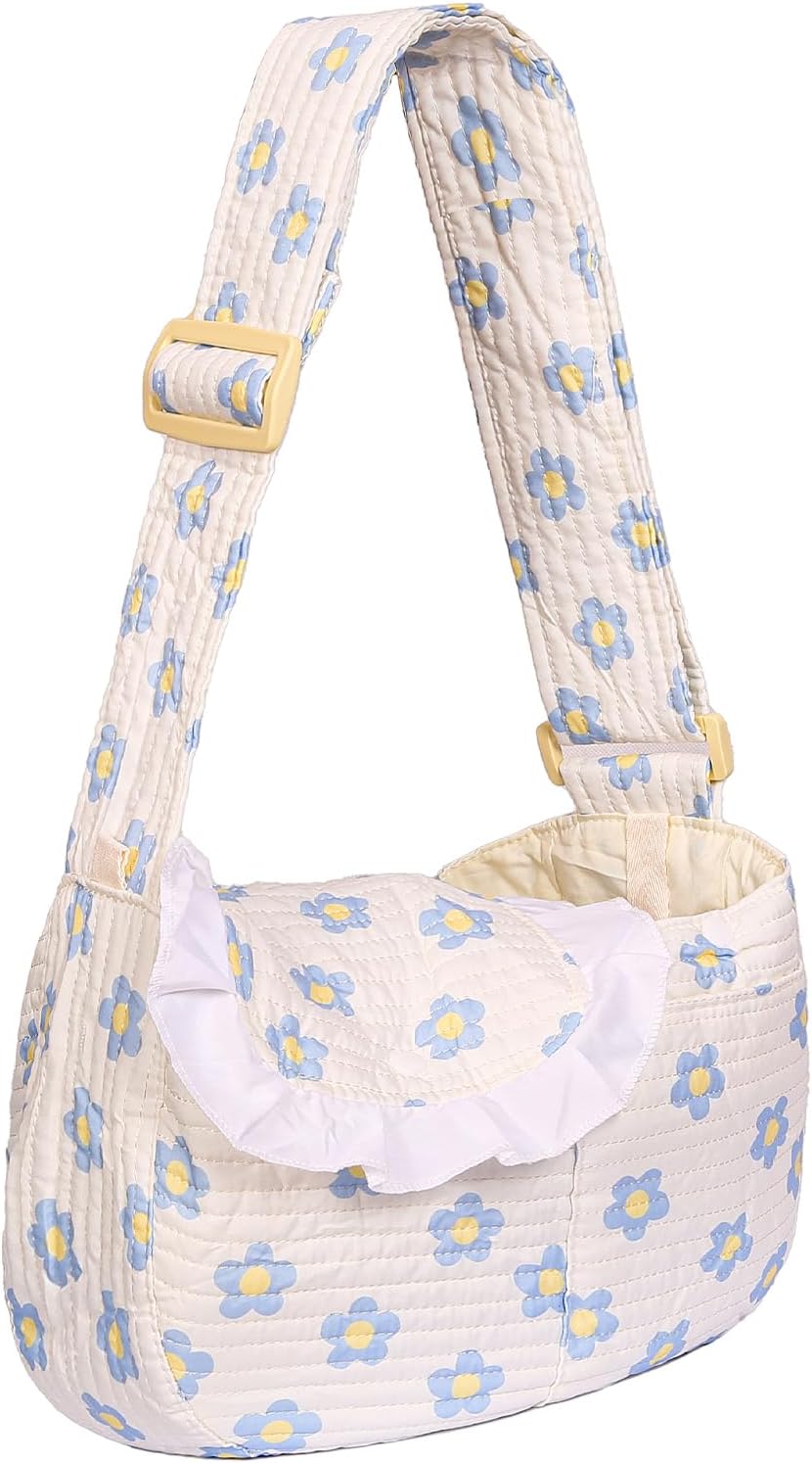 Floral Dog Carrier Bag for Cats & Small Dogs,Carry 10-20LBS Pet Purse, Hands-Free Cat Sling with Adjust Strap, Crossbody Puppy Sling Bag with Safety Buckle, Gifts for Pets Mom (Blue Daisy, Medium) - Image 9