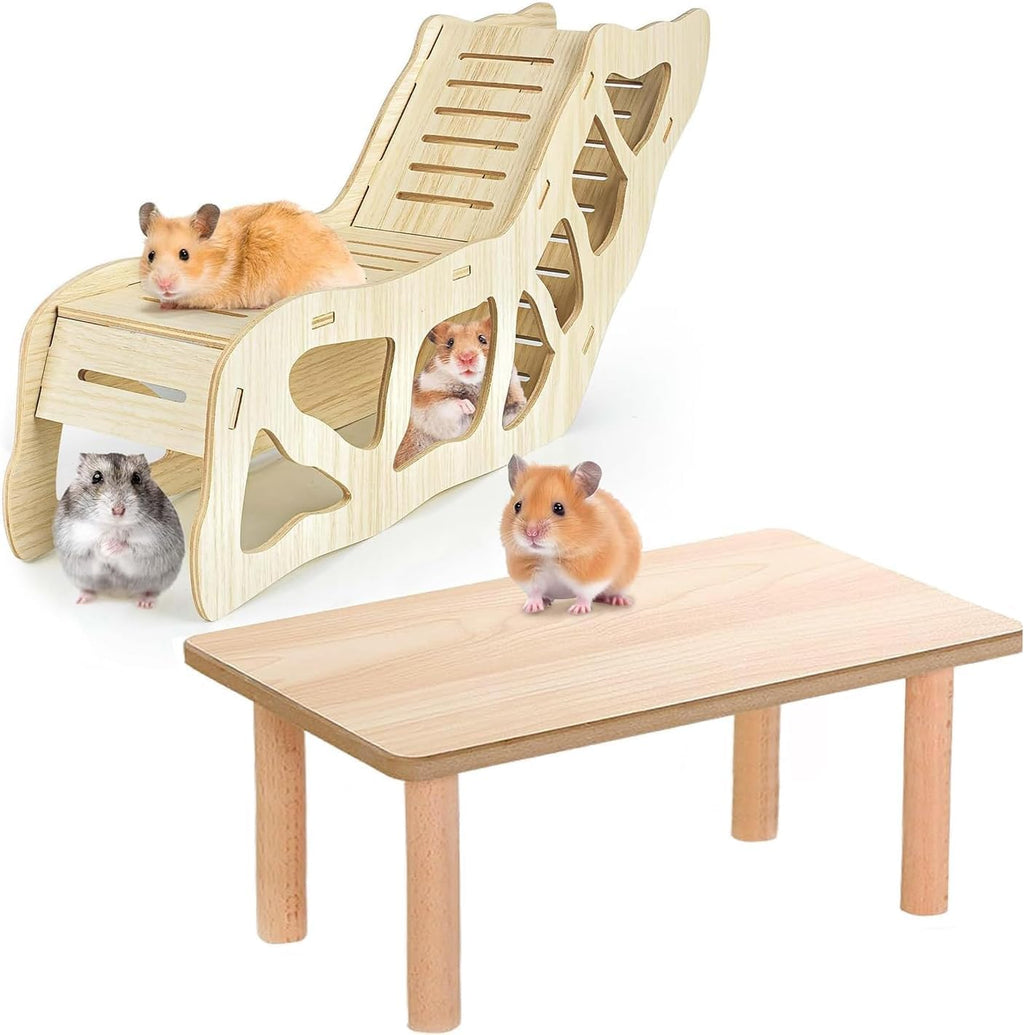 (2-piece Set) Hamster Game Wooden Platform, Tunnel Ladder Hidden Area Platform with Wooden Support Columns, Toy cage Accessories for Hamster Squirrels and Other Small Pets - Image 1