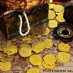 A pile of one hundred shiny metallic finish toy gold pieces
