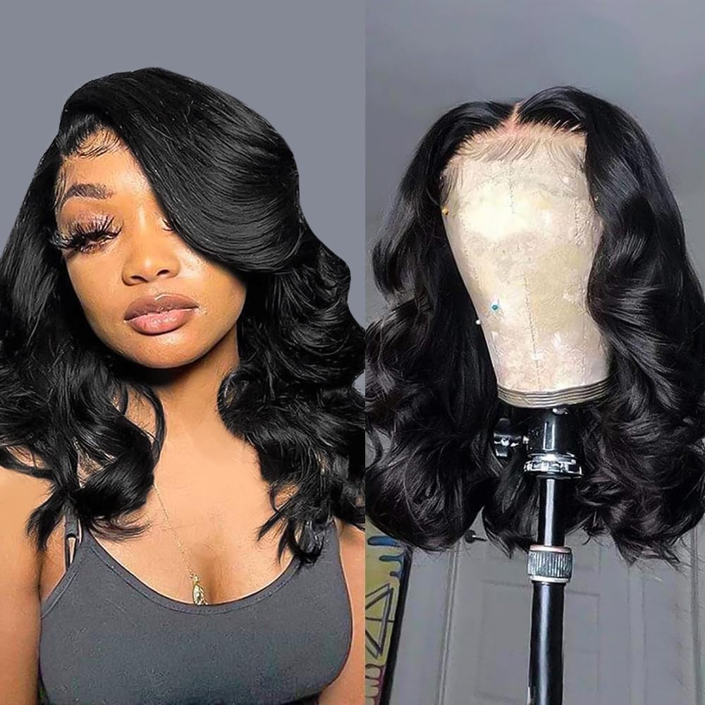 Uvvuvv Wear and Go Glueless human hair bob wig front view showing pre-cut lace closure.