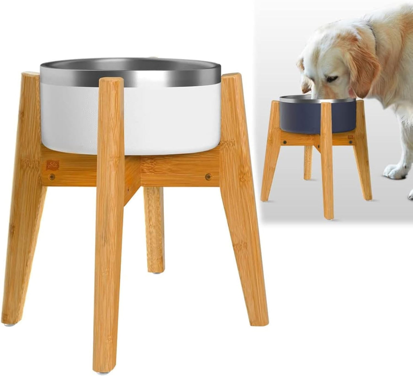 Stand for Dog Water Food Dispensers, Suitable for Medium Breeds - Bamboo Holder for Elevated Raised Automatic Gravity Dog Feeders - Medium Size - Image 10