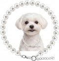Hujnagh white dog pearl necklace front view on a small puppy