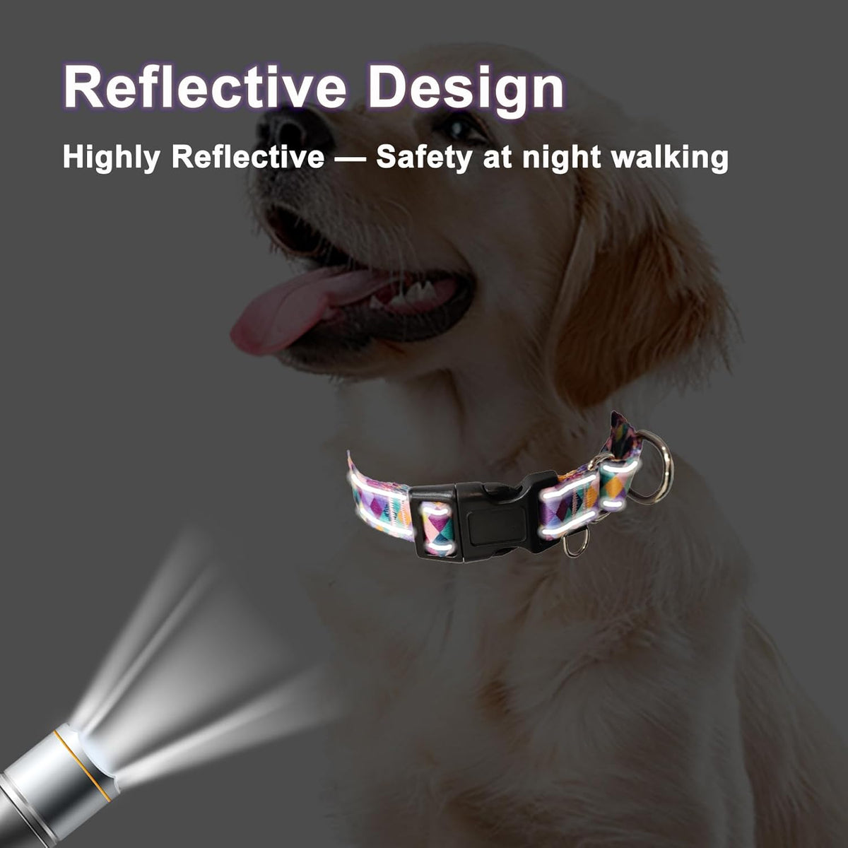 Fidohug escape proof dog collar medium size reflective stitching detail