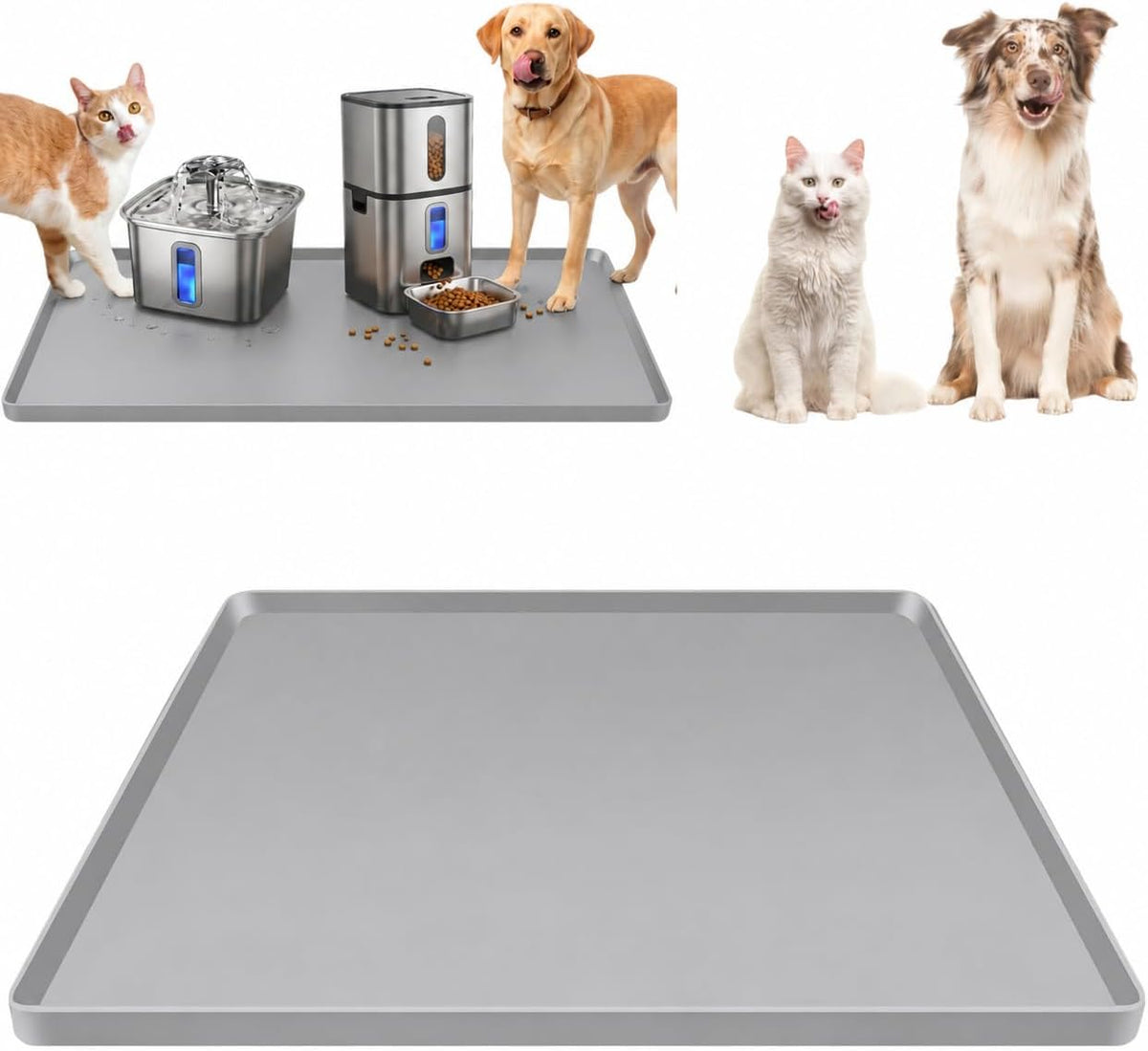 Silicone Square Mat 16x16 for Water Bowl, Waterproof Pet Bowls Mat, Black - Image 11