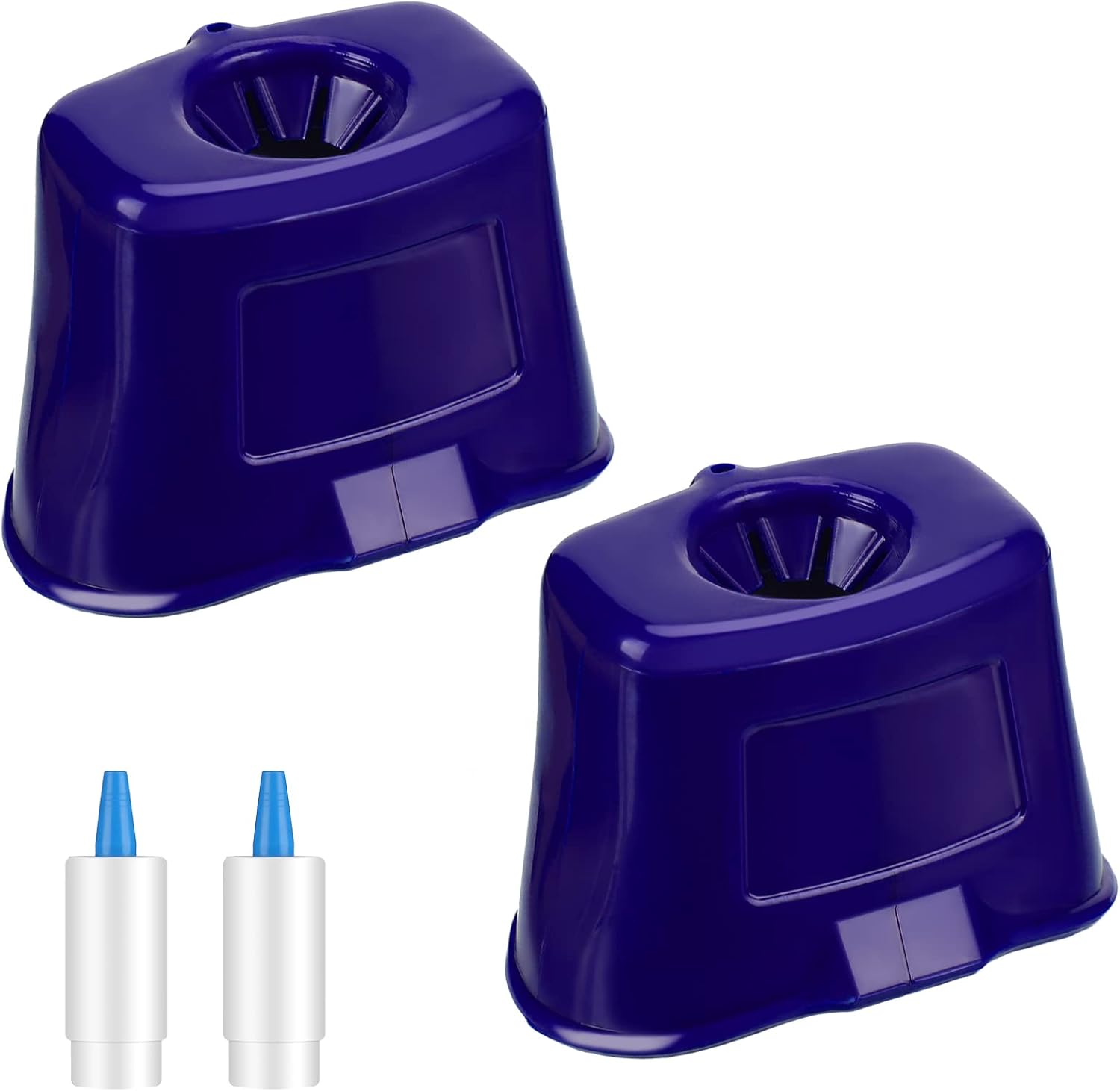 Jutom portable eye drop guide dispenser front view in blue plastic showing the universal bottle holder attachment