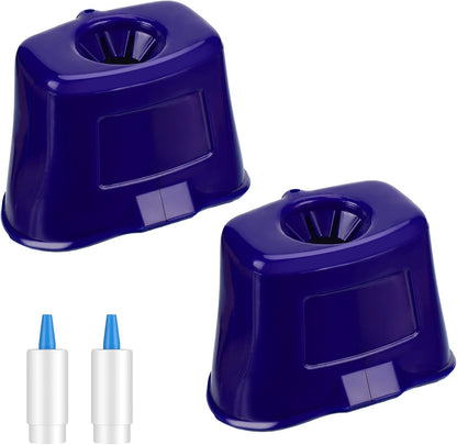 Jutom portable eye drop guide dispenser front view in blue plastic showing the universal bottle holder attachment