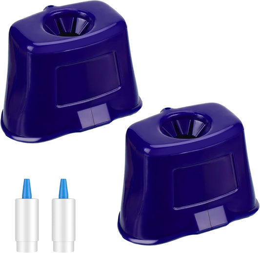 Jutom portable eye drop guide dispenser front view in blue plastic showing the universal bottle holder attachment