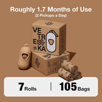 Extra thick leak proof coffee fragranced dog poop bags roll close up.