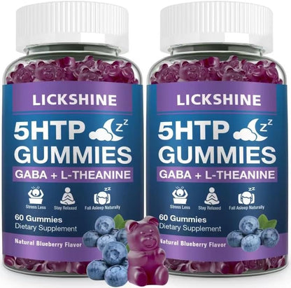 Lickshine 5-HTP GABA Sleep Gummies front view blueberry flavor relaxation supplement.