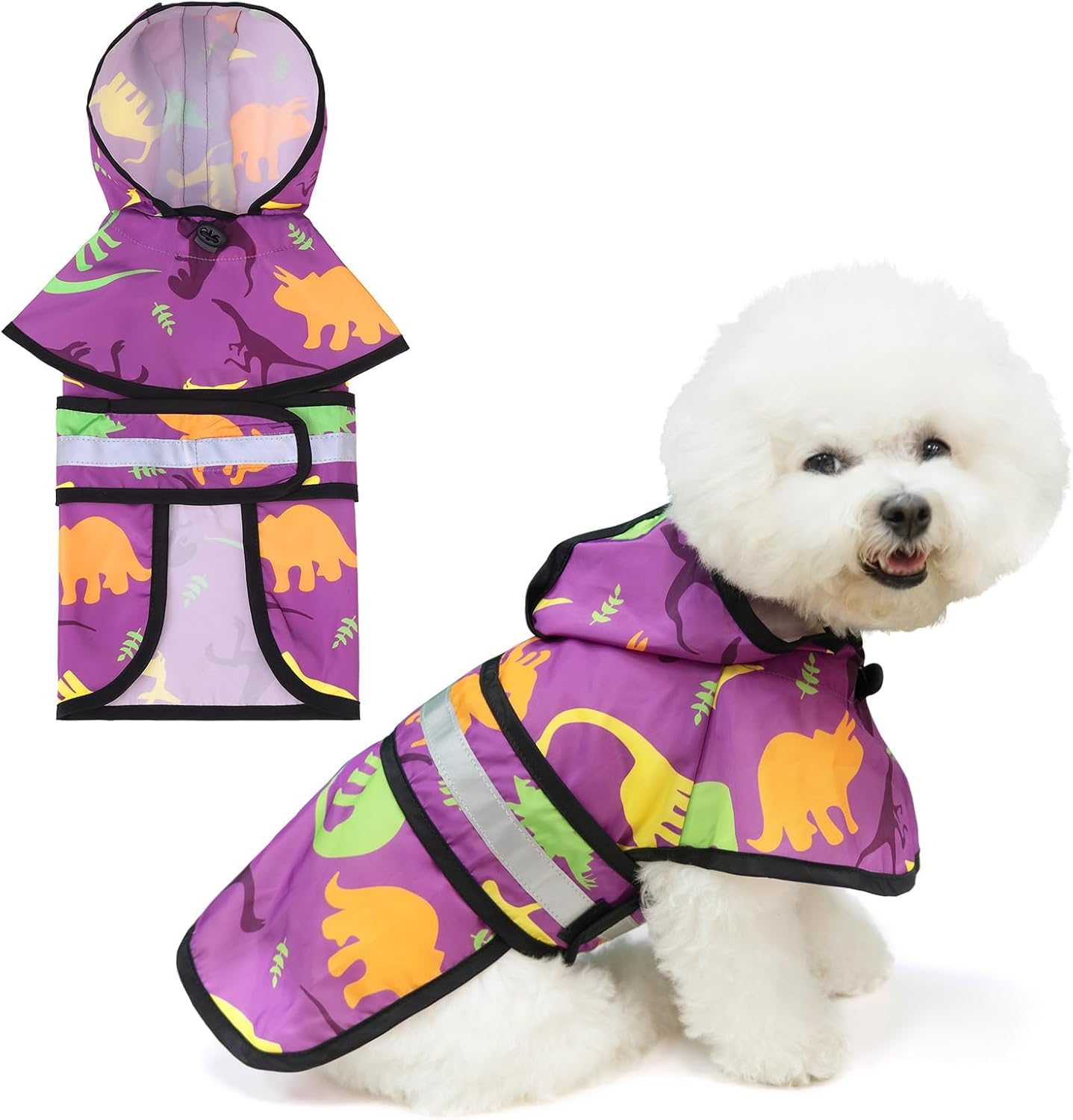 KOOLTAIL Dog Raincoat Hooded Slicker Poncho with Leash Hole, Raincoat for Small Medium Dogs, Waterproof Doggie Rain Jacket with Reflective Strip, Adjustable Breathable Plaid Puppy Rainwear,Beige S - Image 10