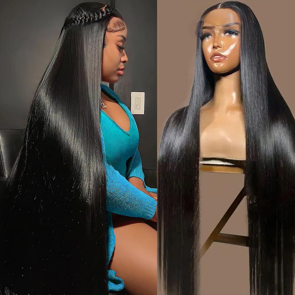 Ownrose 30 inch 13x6 lace front wig front view showing long straight human hair
