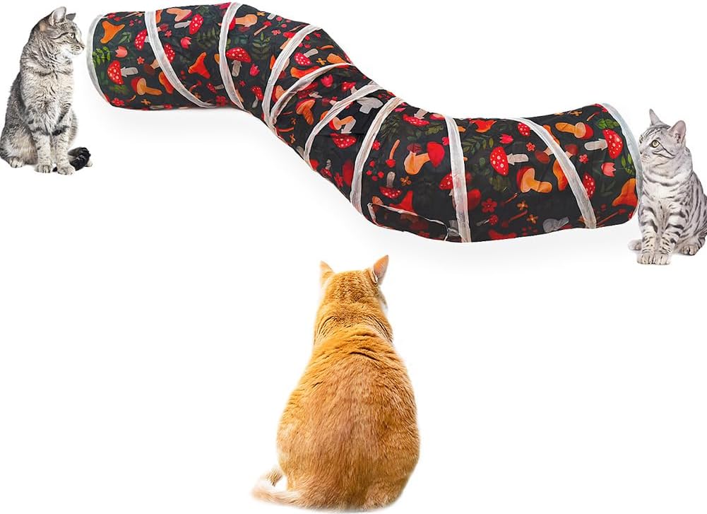 Interactive pet tunnel with built-in dangling play balls for stimulation