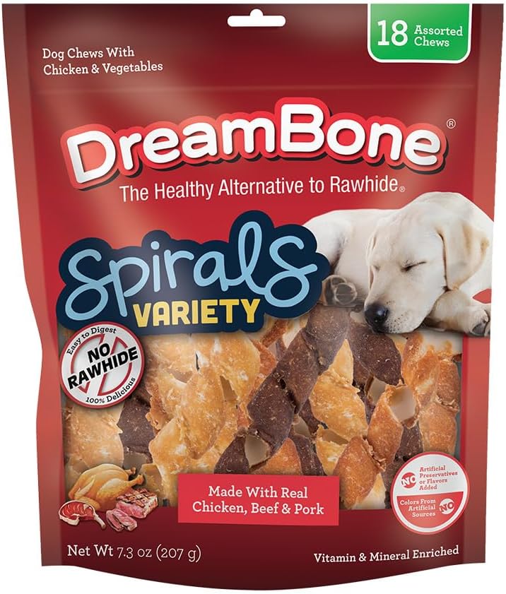 DreamBone Spirals Variety Pack Dog Chews front view packaging