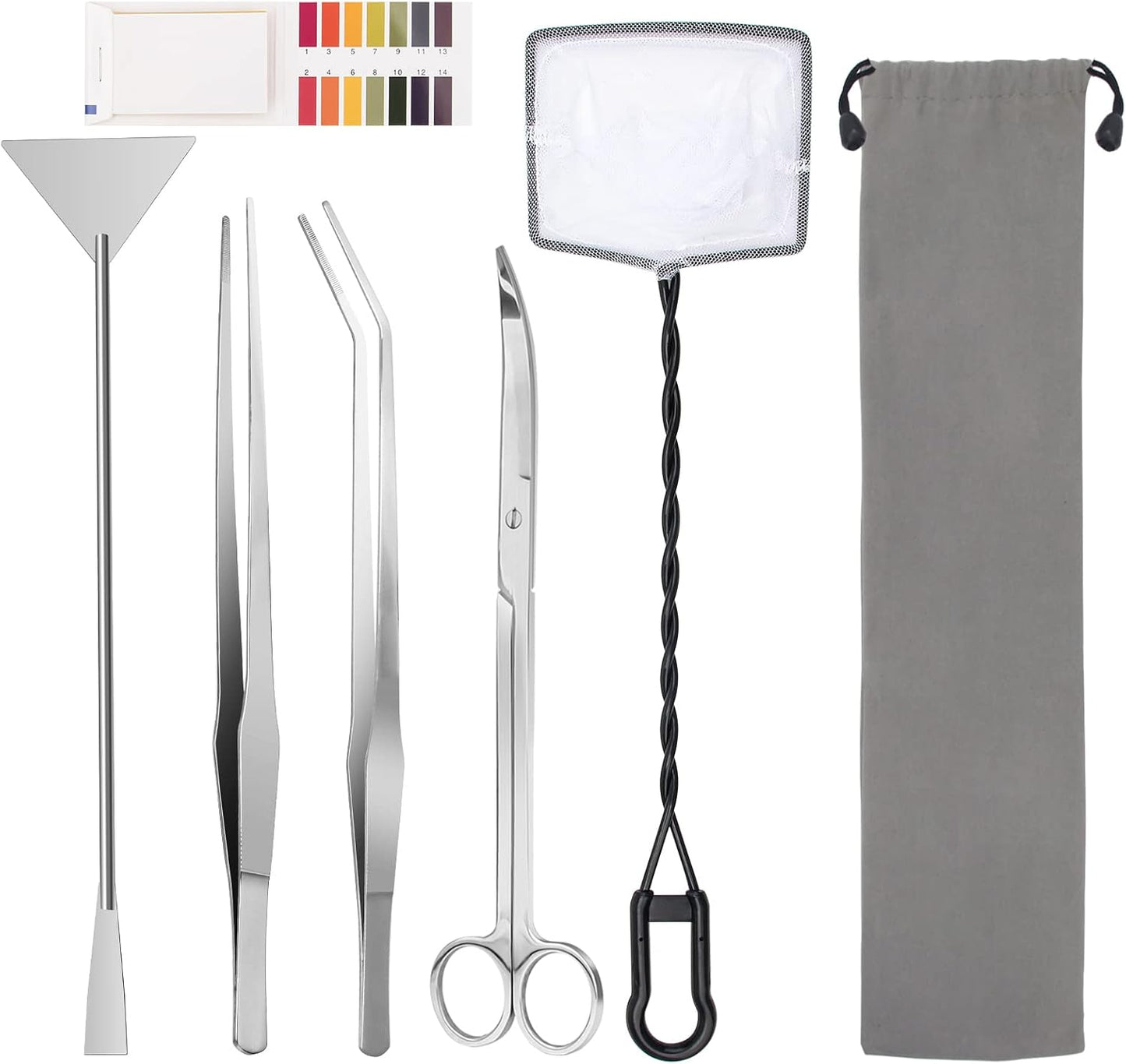 Luxiv Six In One Aquarium Aquascape Tools Kit front view of premium stainless steel aquascaping tools.
