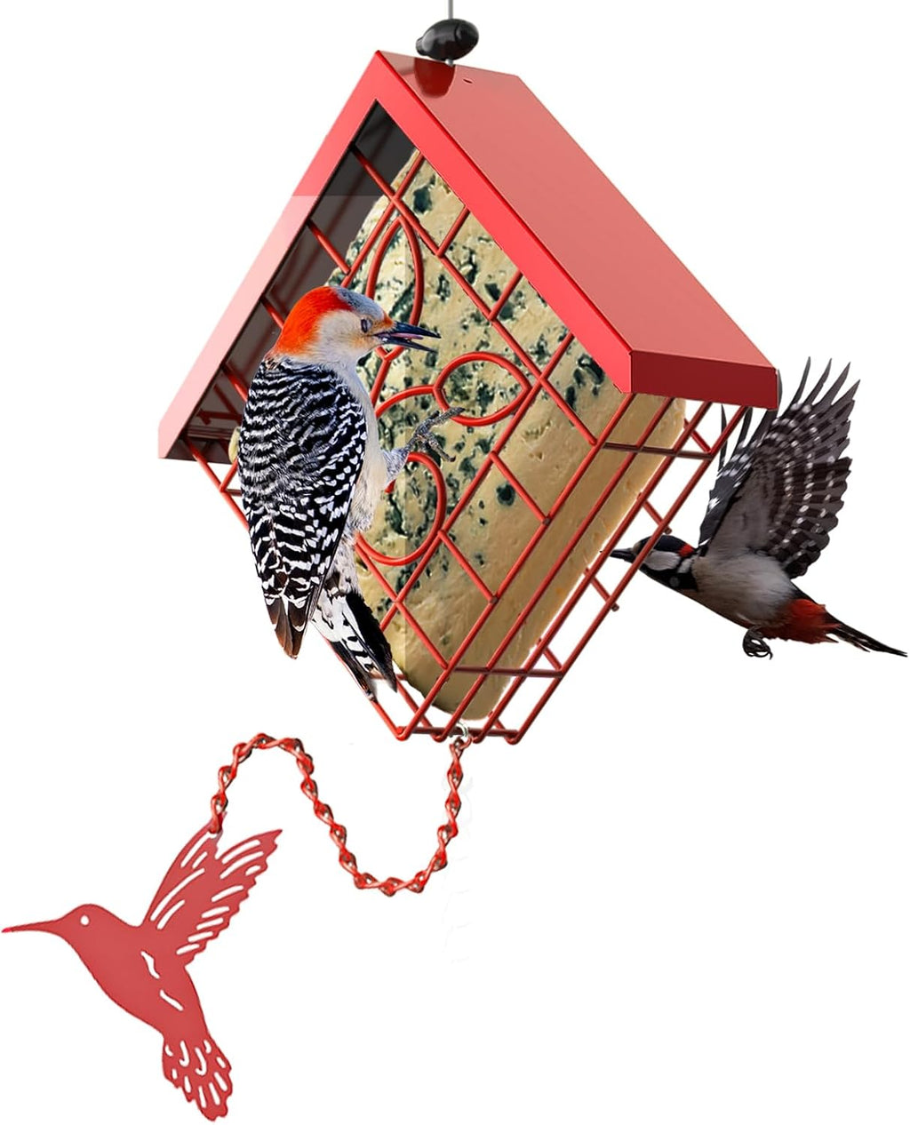 FlowaFoli green hanging bird feeder for woodpeckers and nuthatches