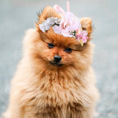 Housoutil pet wedding attire crown with adjustable ribbon tie