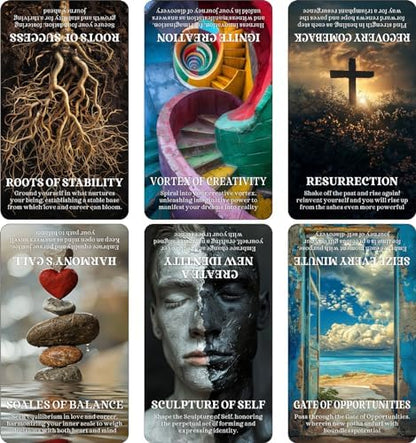 Dpehakmk Oracle deck cards fanned out showing keywords